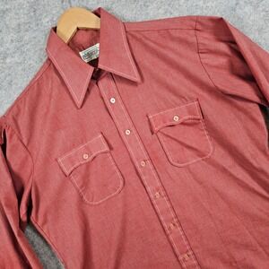 Kmart Permanent Press Mens Rust Red Button Up Shirt Size L 16-16.5 Vintage FLAWS